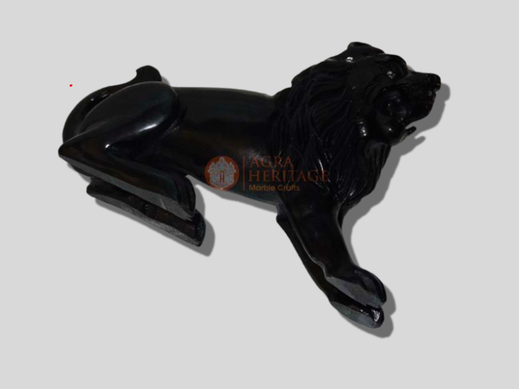 Black Marble Lion Handmade Animal Statue